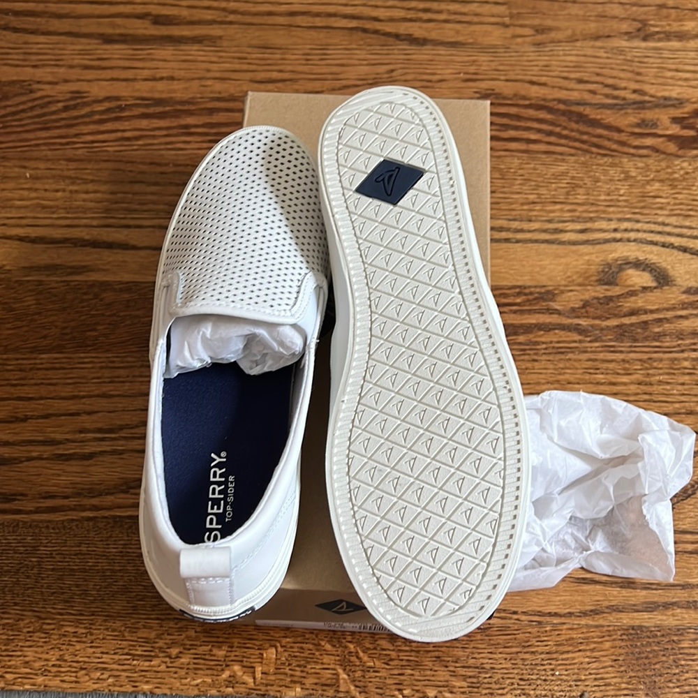 BRAND NEW white sperry slip ons